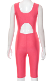 Rose Red Sexy Solid Letter O Neck Skinny Rompers