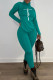 Peacock Blue Fashion Casual Print Basic Turtleneck Long Sleeve Two Pieces