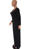 Black Fashion Casual Solid Basic Hooded Collar Regular Jumpsuits