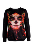 Red Casual Print Patchwork O Neck Tops
