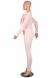 Pink Fashion Casual Solid Patchwork O Neck Long Sleeve Two Pieces