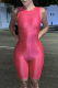 Rose Red Sexy Solid Letter O Neck Skinny Rompers