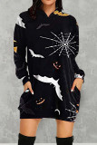 Orange Street Print Patchwork Hooded Collar T-shirt Dress Dresses
