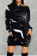 Black Street Print Patchwork Hooded Collar T-shirt Dress Dresses