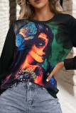 Red Casual Print Patchwork O Neck Tops