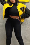 Yellow Street Solid Embroidered Patchwork Buckle Outerwear