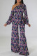 Purple Casual Sweet Print Patchwork Oblique Collar Straight Jumpsuits