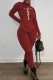 Red Fashion Casual Print Basic Turtleneck Long Sleeve Two Pieces