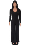 Black Fashion Casual Solid Basic Hooded Collar Regular Jumpsuits
