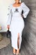 White Fashion Sexy Print Slit Letter Square Collar One Step Skirt Dresses