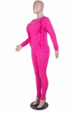 Pink Fashion Casual Solid Patchwork O Neck Long Sleeve Two Pieces
