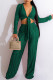 Green Fashion Sexy Casual Solid Bandage V Neck Long Sleeve Two Pieces