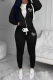 Black Casual Print Patchwork Hooded Collar Long Sleeve Two Pieces
