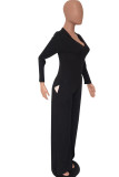 Black Fashion Casual Solid Basic Hooded Collar Regular Jumpsuits
