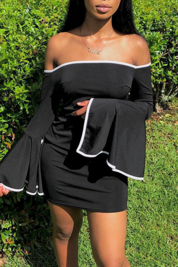 Black Sexy Solid Patchwork Off the Shoulder Pencil Skirt Dresses