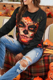 Red Casual Print Patchwork O Neck Tops