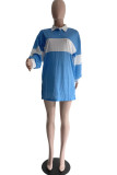 Sky Blue Fashion Casual Solid Patchwork Slit Turndown Collar Long Sleeve Dresses