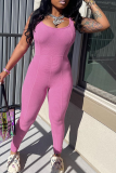 Pink Fashion Solid Patchwork U Neck Skinny Jumpsuits