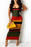Pink Fashion Sexy Striped Print Backless Spaghetti Strap Long Dress Dresses