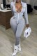 Light Gray Fashion Casual Print Patchwork Letter Hooded Collar Jumpsuits