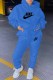 Blue Casual Print Letter Hooded Collar Long Sleeve Two Pieces