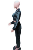 Rose Red Casual Solid Patchwork Zipper Long Sleeve Two Pieces