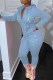 Light Blue Sexy Print Patchwork Hooded Collar Long Sleeve Two Pieces