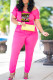 Rose Red Casual Print Patchwork O Neck Regular Jumpsuits
