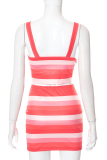 Pink Sexy Striped Patchwork Square Collar Sleeveless Two Pieces