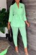 Green Elegant Print Letter V Neck Long Sleeve Two Pieces