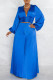 Blue Sexy Solid Patchwork V Neck Long Sleeve Two Pieces