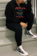 Black Casual Letter Cartoon Print Patchwork Hooded Collar Long Sleeve Two Pieces