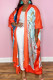Tangerine Red Casual Print Cardigan Cardigan Collar Outerwear