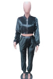 Rose Red Casual Solid Patchwork Zipper Long Sleeve Two Pieces