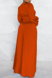 Red Sexy Solid Patchwork V Neck Long Sleeve Two Pieces