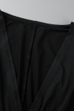 Black Sexy Solid Patchwork Fold V Neck Pencil Skirt Dresses