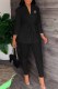 Black Elegant Print Letter V Neck Long Sleeve Two Pieces