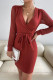 Red Casual Solid Hollowed Out Patchwork V Neck Long Sleeve Dresses