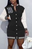 Red Casual Solid Embroidered Patchwork Buckle Dresses