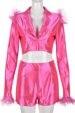 Red Casual Solid Patchwork Turndown Collar Long Sleeve Two Pieces