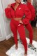 Red Street Print Letter Zipper Collar Long Sleeve Two Pieces