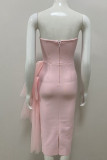 Pink Sexy Elegant Solid Patchwork Strapless One Step Skirt Dresses