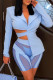 Sky Blue Sexy Casual Solid Bandage Patchwork Turndown Collar Long Sleeve Two Pieces
