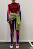 Red Sexy Print Patchwork Skinny High Waist Pencil Full Print Bottoms