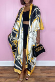 Black Yellow Casual Print Cardigan Cardigan Collar Outerwear