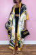 Black Yellow Casual Print Cardigan Cardigan Collar Outerwear