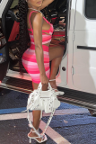 Pink Sexy Striped Patchwork Square Collar Sleeveless Two Pieces