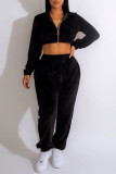 Rose Red Casual Solid Patchwork Zipper Long Sleeve Two Pieces