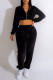 Black Casual Solid Patchwork Zipper Long Sleeve Two Pieces