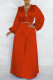 Tangerine Red Sexy Solid Patchwork V Neck Long Sleeve Two Pieces